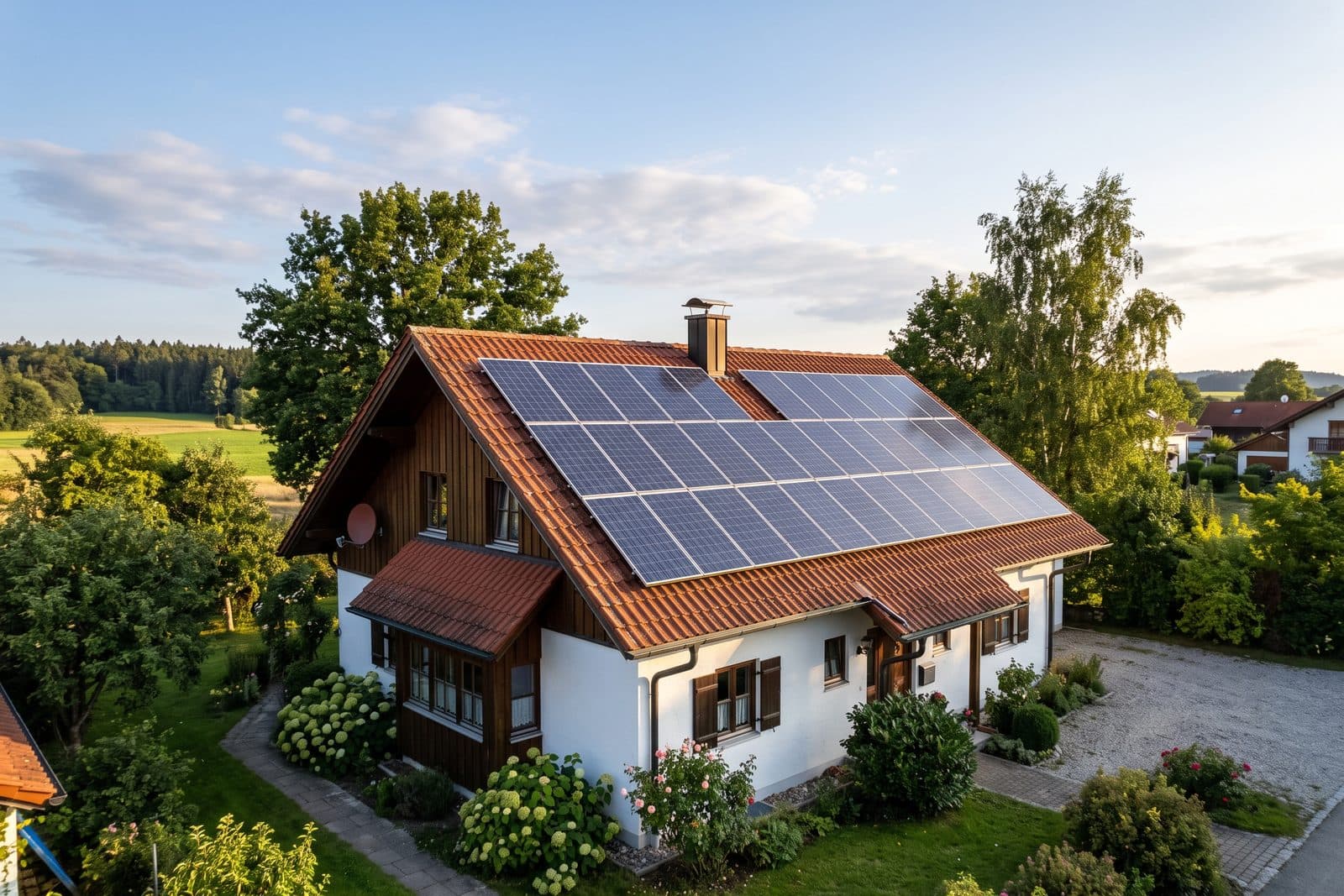 Montierte Solaranlage auf einem Hausdach